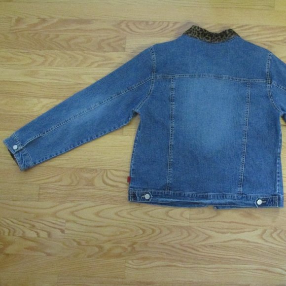 BONGO GIRL'S SIZE 18  1/2 PLUS JEAN JACKET MED BLUE SLUB STRETCH DENIM LEOPARD - Picture 8 of 11
